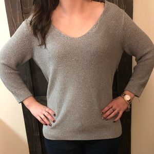 V-neck Sparkly Silver 3/4 Sleeve Sweater
